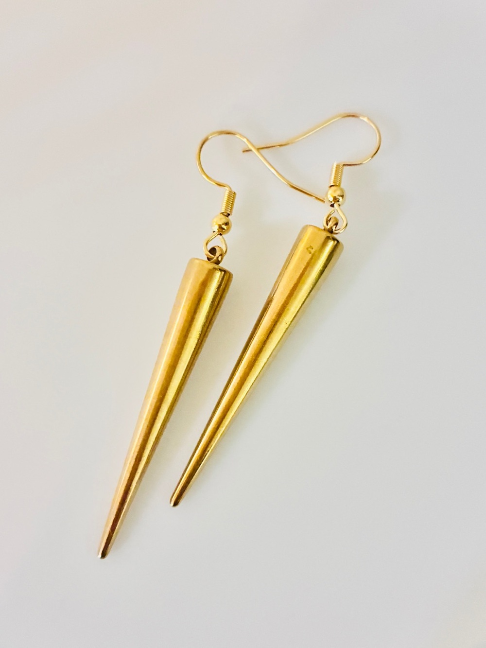 3D Dangle Spike Gold Brass Earrings, Dagger, simple